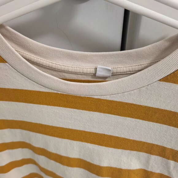 Mustard Yellow Striped Cropped Tee Oversized Boxy Crop Top Casual - Picture 4 of 5